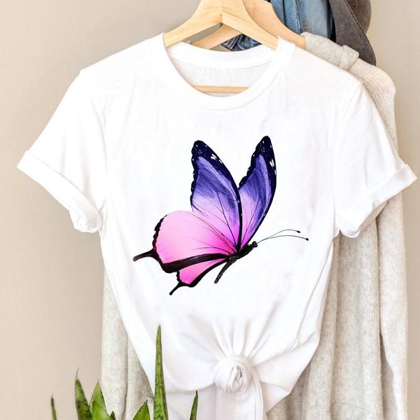 

women style butterfly cute work office t-shirt short sleeve graphic t shirts womens shirt print t-shirts tee stylish style female clothes, White