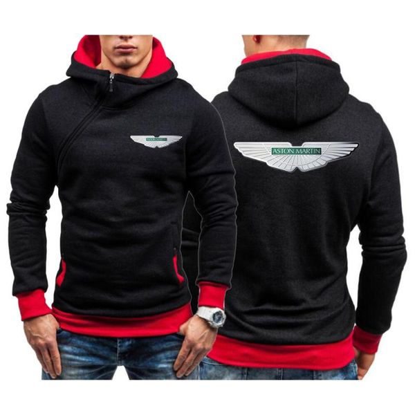 

men's hoodies & sweatshirts 2021 spring autumn aston casual solid diagonal zipper long sleeve hoodie pullover homme, Black