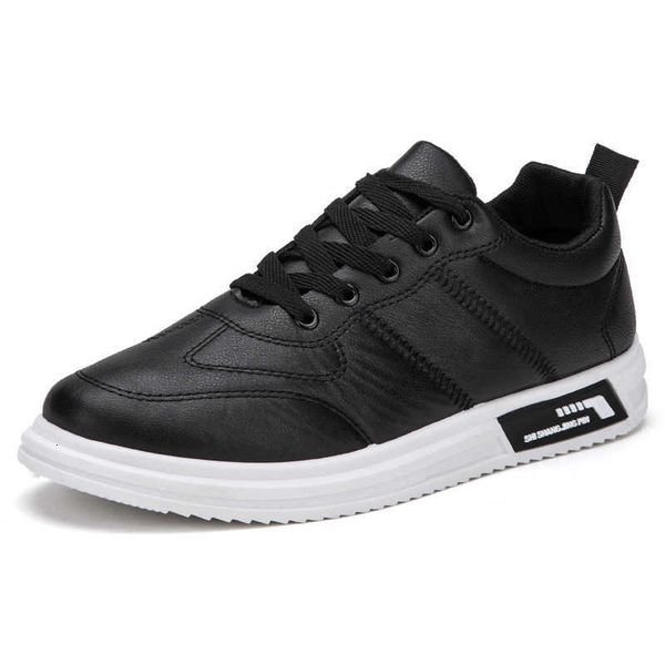 

autumn board shoes 2021 breathable korean casual pu leather men's fashion, Black