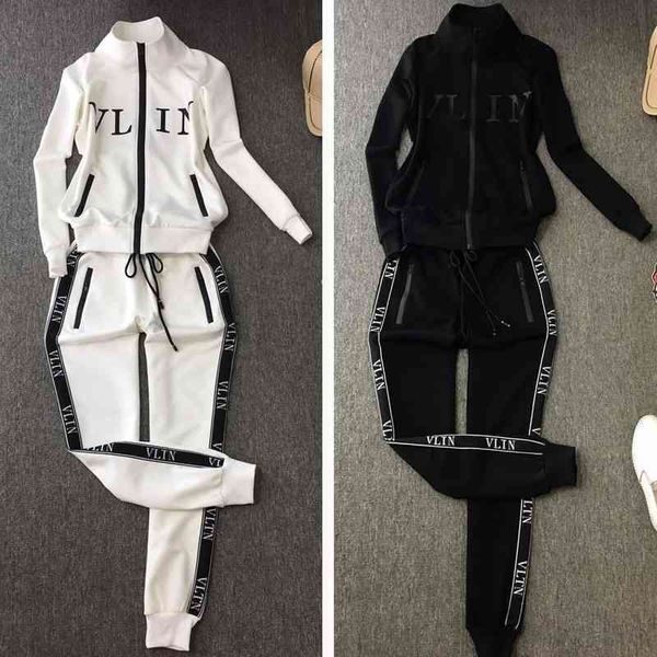 

2022 factory wholesale new high end sports suit women's autumn casual cardigan long sleeve two-piece set slim, european fashion bb4r, Black