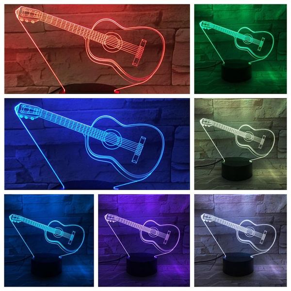 

night lights novelty light cute guitar 3d led table lamp kids room decoration usb power rgb colors nightlights gifts bluetooth base