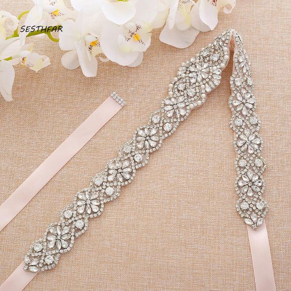 

wedding sashes sesthfar silver crystal belt handmade pearls bridal dress sash rhinestones for accessories, White