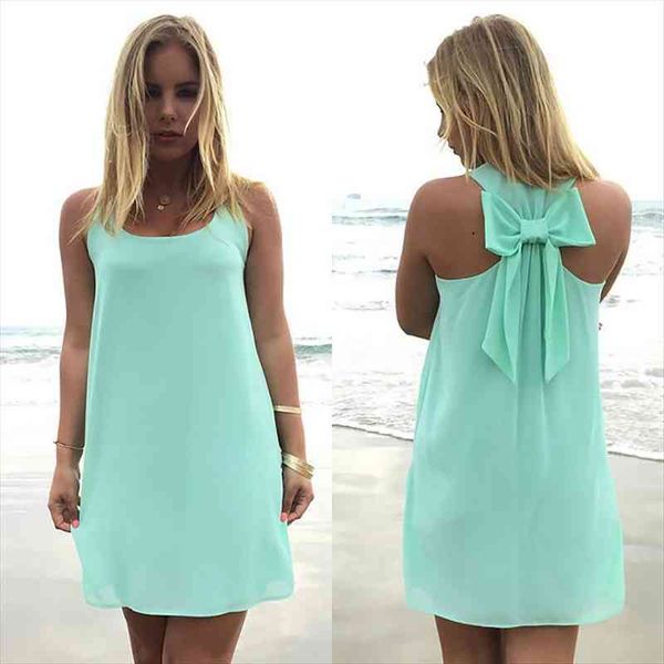 

summer fashion bow casual sundress women dress solid color beach chiffon clothes vestidos plus size, Black;gray