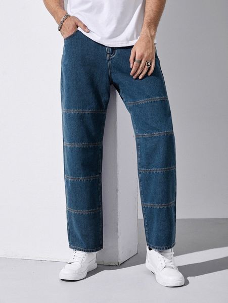 

men washed straight leg jeans 07je#, Blue