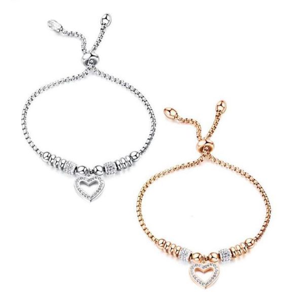 

stainless steel gold delicate minimalism zircon stone heart bracelet chain link bangle women ladies love's gift for him link,, Black
