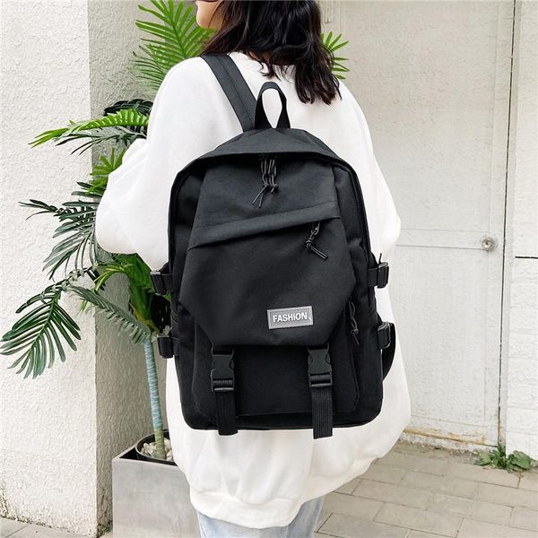 

backpack classic korean pure color college student simple sports hanging buckle nylon school bag solid