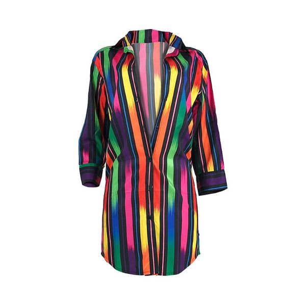 

gl6195 european american women's nightclub uniforms contrasting color rainbow striped shirt dress casual dresses, Black;gray