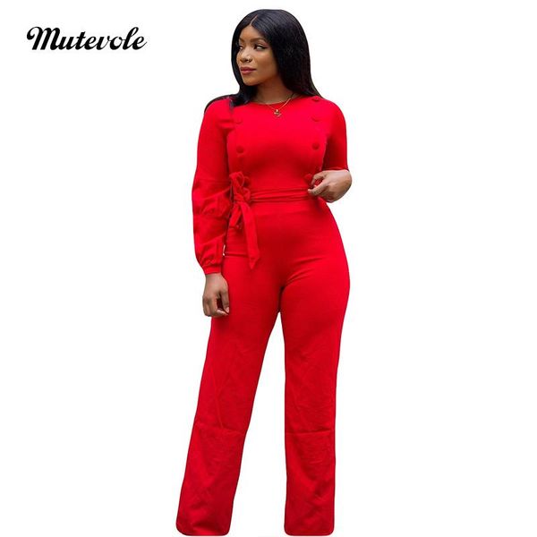

women's jumpsuits & rompers mutevole women casual o neck wide leg jumpsuit long sleeve solid color bandage fashion bodycon button, Black;white