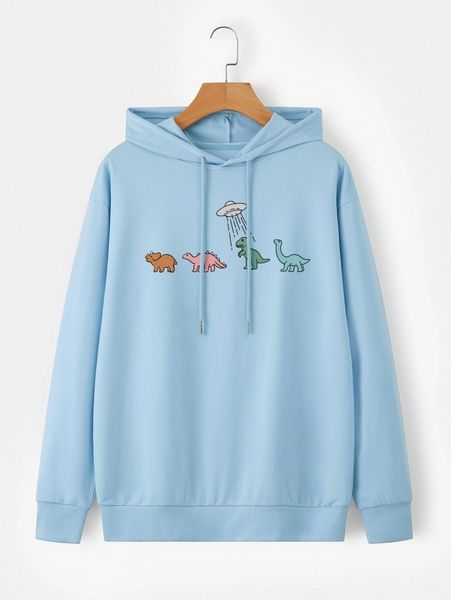 

men cartoon graphic drop shoulder drawstring hoodie l2mv#, Black