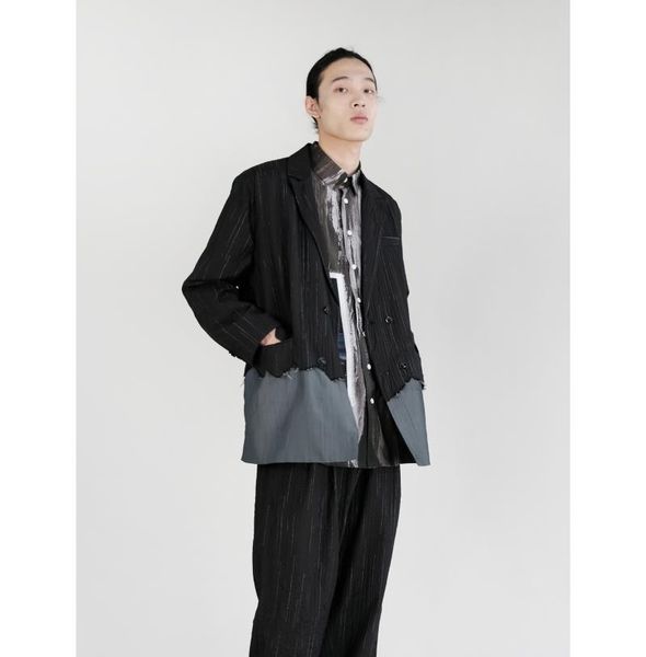 

men's suits & blazers 2021 autumn fashion designer destruction stitching pleated loose blazer suit, White;black
