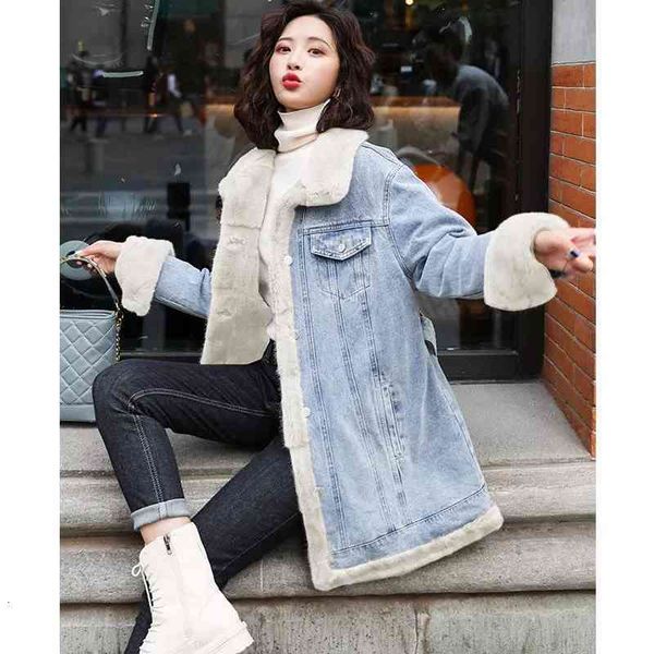 

women's sweaters 2021 thick veet denim waist slimming female jacket winter coat, White;black