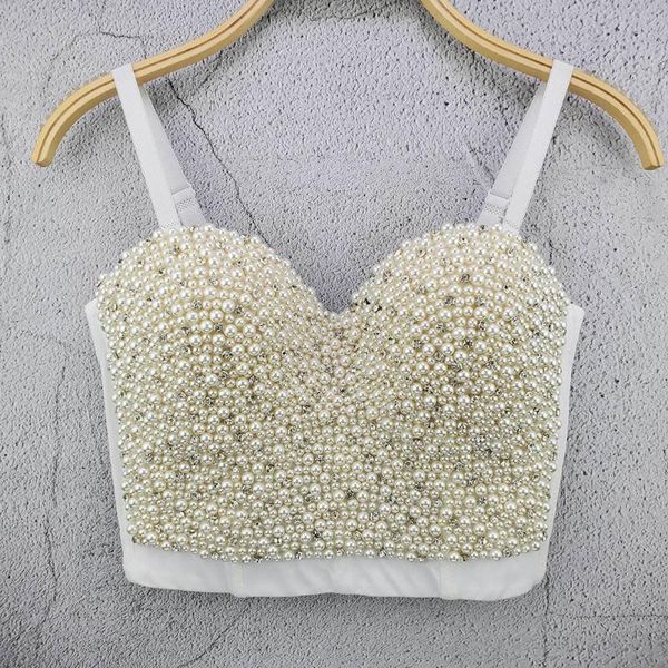 

fashion rhinestone pearl for women summer short corset beautiful elegant cropped party wedding clothes gifts women's tanks & camis, White