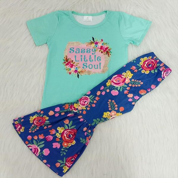 

arrival girl flower print outfit summer fashion party and bell pants, White