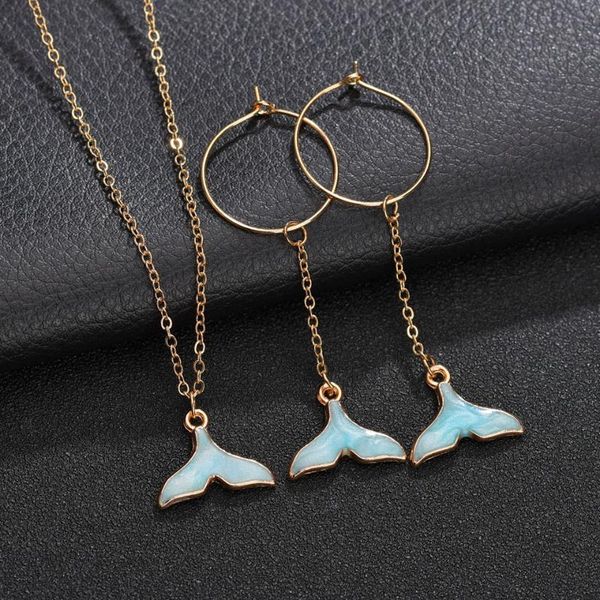 

earrings & necklace women trendy whale tail design drop and sets fashion jewelry for lucky pendants female, Silver