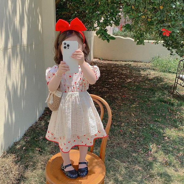 

children's wear 2021 summer short sleeve loose korean custom color flower girls dress girl's dresses, Red;yellow