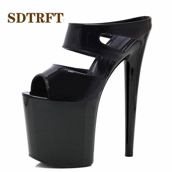 

pumps sandals platform women shoes 20cm transparent thin heels rivet buckle crossdresser stiletto super high, Black