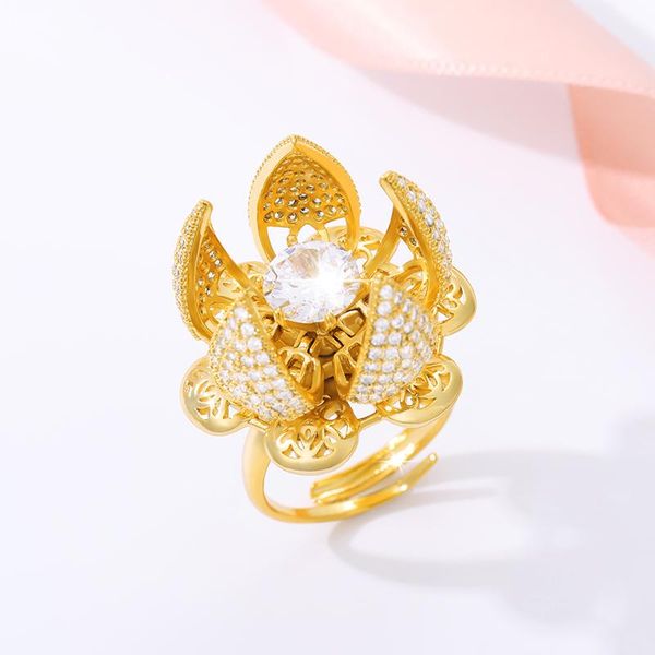 

wedding rings zircon rose flower for women lover gold adjustable engagement female finger ring fashion jewelry 2021 anillos bijoux femme, Slivery;golden