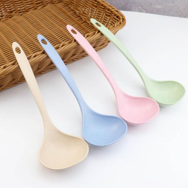 

spoons tableware wheat straw rice ladle 4 colors long handle soup spoon meal dinner scoops kitchen supplies cooking tool