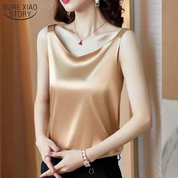 

summer shirt v-neck satin camisole women sleeveless bottoming ice silk office lady style female 13860 210508, White