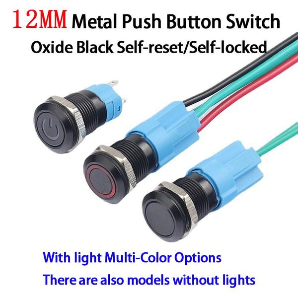 

smart home control black push button switch 12mm waterproof dustproof illuminated led light metal flat high momentary switches 3-6 12-24 110