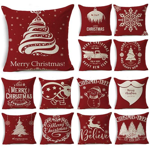 

cushion/decorative pillow 2021 christmas red cartoon linen print pillowcase gift living room sofa bedroom car seat cushion cover inch