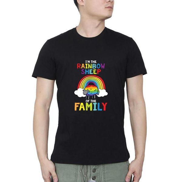 

men's t-shirts rainbow sheep of my family lgbtq summer casual streetwear o neck t-shirt, White;black