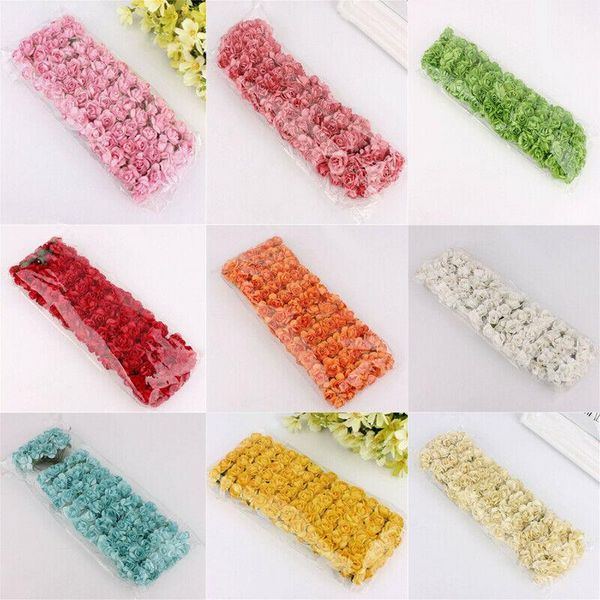 

decorative flowers & wreaths 144pcs/bag mini fake artificial paper rose flower bouquet for wedding decoration christmas mariage home decor