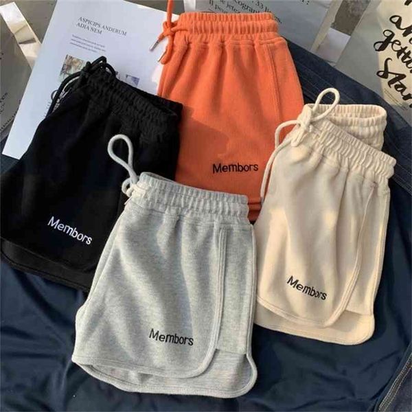 

summer all-match women short pant casual lady loose letter embroidery leisure female workout waistband skinny stretch shorts 210624, White;black