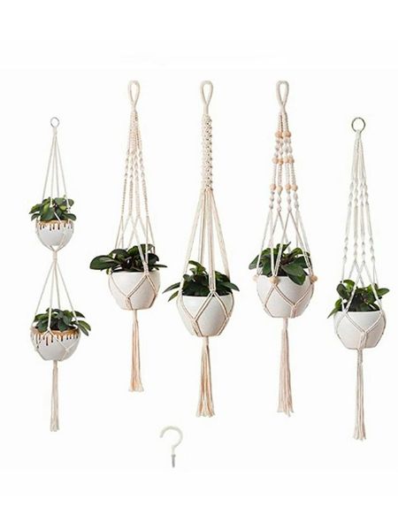 

planters & pots hand-woven flower pot net bag cotton rope tassel hanging basket gardening balcony plant lanyard
