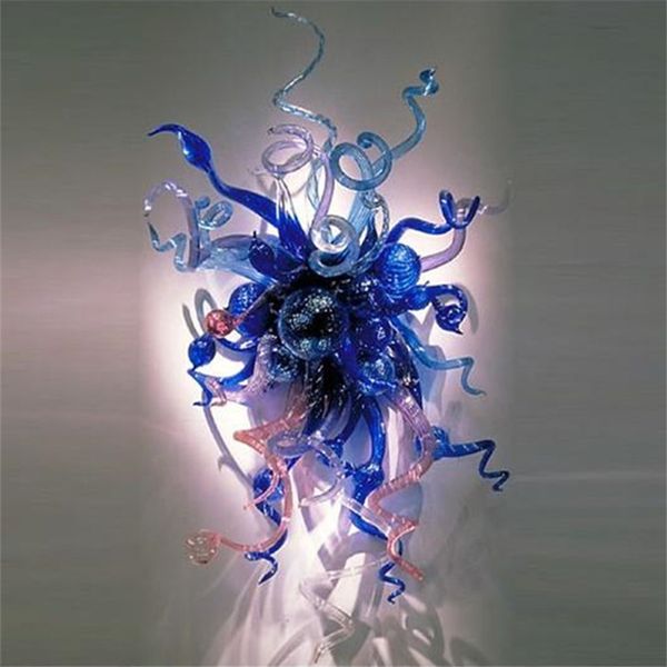 

hand blown glass wall lamp blue pink purple flower sconce european mounted lamps with led bulbs 24x32 inches