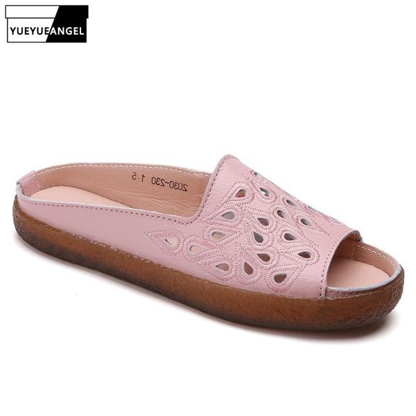 

slippers 2021 summer fashion flat shoes women hollow out printing leather leisure home female casual, Black