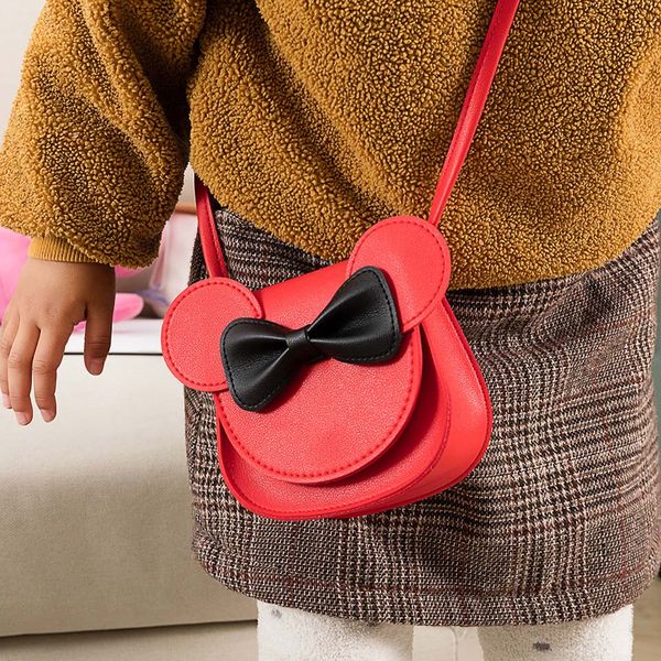 

2019 girl coin purse handbag children wallet small coin box bag cute mouse bow kid money bag baby shoulder purse candy bag, White