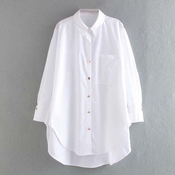 

women button decoration white shirt femme long sleeve blouse casual lady loose blusas s8039 210317