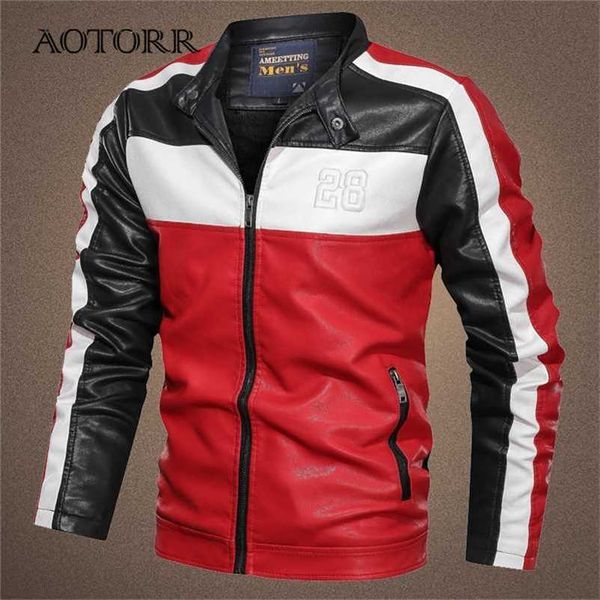 

men's pu leather jacket winter casual jackets men autumn large size waterproof outerwear motorcycle coat male brand clothes 211110, Black