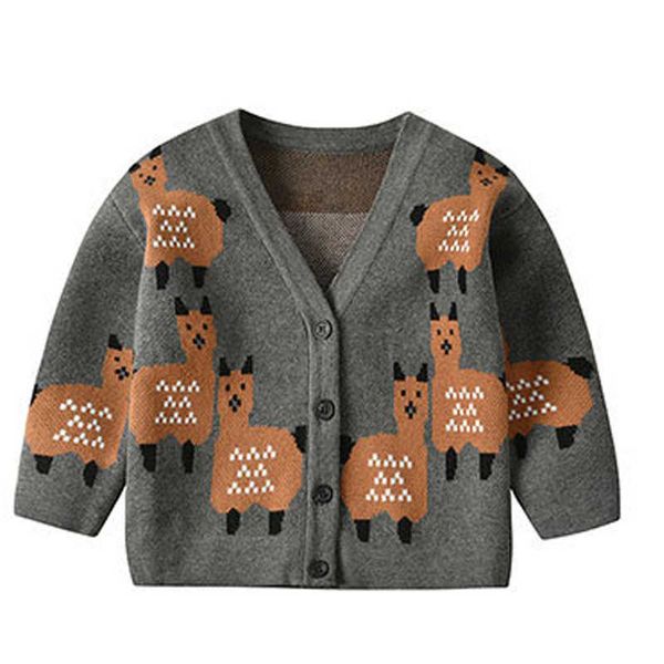 Cartoon Children's Camisola Casaco Novo Outono Inverno De Tricô Moda Animal Imprimir Long-manga Meninos Meninas Cardigan Sweater Y1024