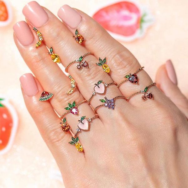 

wedding rings ofertas relampago sweet fruit for women fun index finger ring jewelry accessories wholesale anillos femme, Slivery;golden