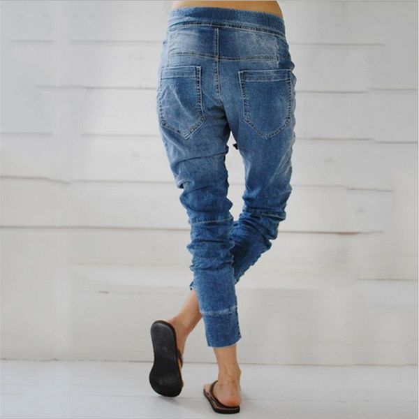 

women's jeans woman lace up demin pants women clothing long blue drawstring female solid casual trousers pencil mz8c
