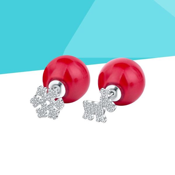 

Earrings & Necklace 1Pair Christmas Antlers Pearls Snowflake Deer Double-sided Temperament Girls Jewelry, Silver