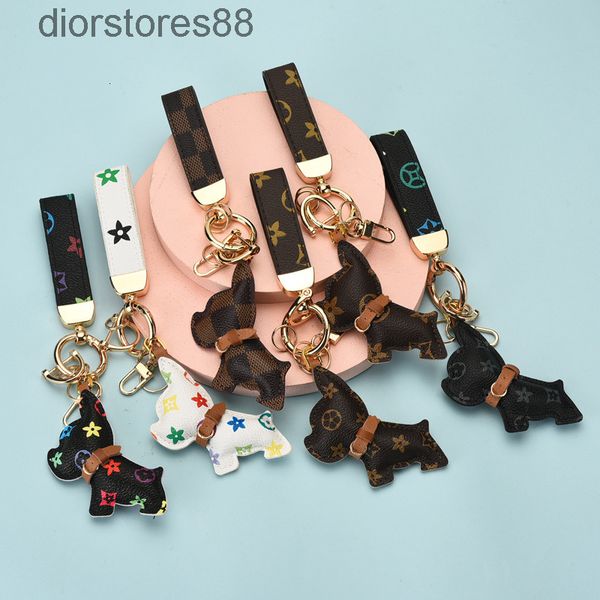 

key chain leather net red old flower bib method fighting dog creative men's buckle car bag pendant small gift, Silver