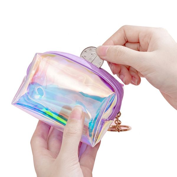 

cute wallet with zipper transparent clear money bags pvc laser coin purse girls kids pouch small cosmetic bag 1221476