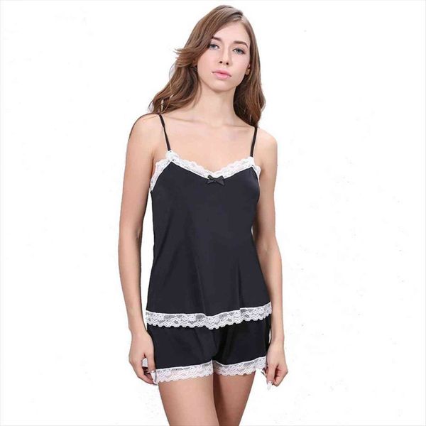 

spaghetti strap pajamas sets women sleepwear with lace homewear home suit rayon sleep wear summer thin negligees, Black;red