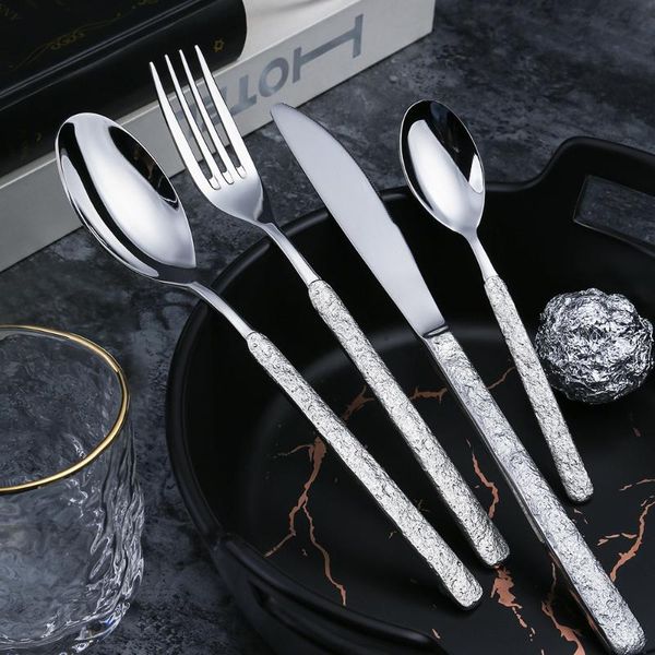 

flatware sets bright silver cutlery mirror stainless steel household 4pcs kitchen tablewares set steak knife fork coffee spoon dessert