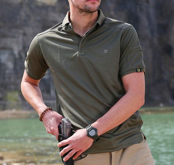 

men's polos archon lapel quick-drying t-shirt men short-sleeved loose summer outdoor sports tactical shirt, White;black