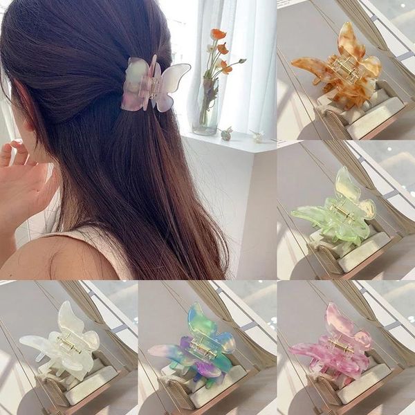 Farfalla Strumenti Barrettes Gradient Tie-Dye Hair Claw Sweet Butterfly Hairpin Resina acetato Hairgrips Copricapo