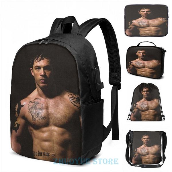 

backpack funny graphic print tom hardy(2) usb charge men school bags women cosmetic bag travel laptop