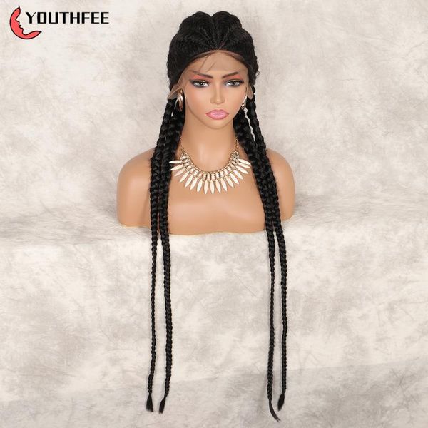

synthetic wigs youthfee long lace part box braided with baby hair double dutch cornrow braid wig for black women front