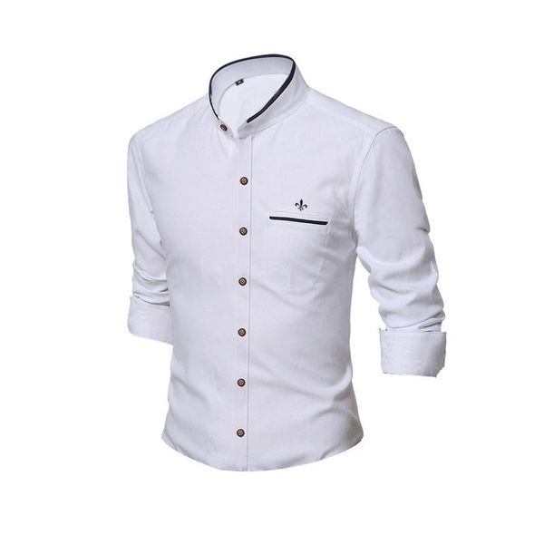 

men's casual shirts standing collar blusa camisa social masculina dudalinas long sleeve fake pocket slim fit shirt men clothing embroid, White;black
