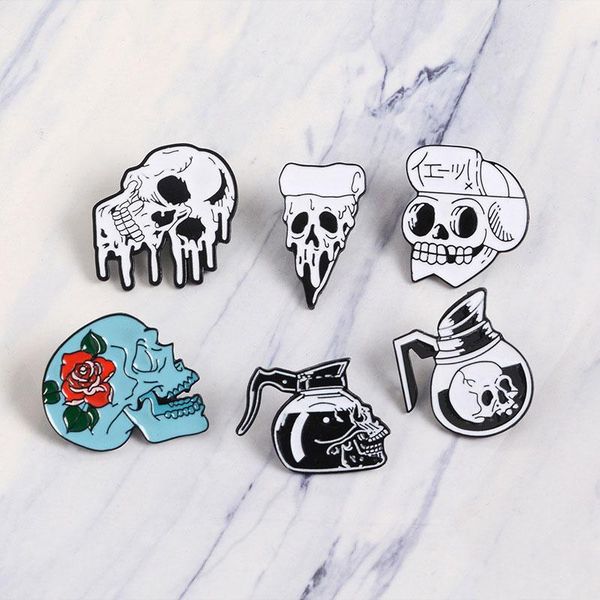 

pins, brooches halloween pin skull black white enamel pins skeleton head lapel jeans shirt metal badges for women gifts jewelry, Gray