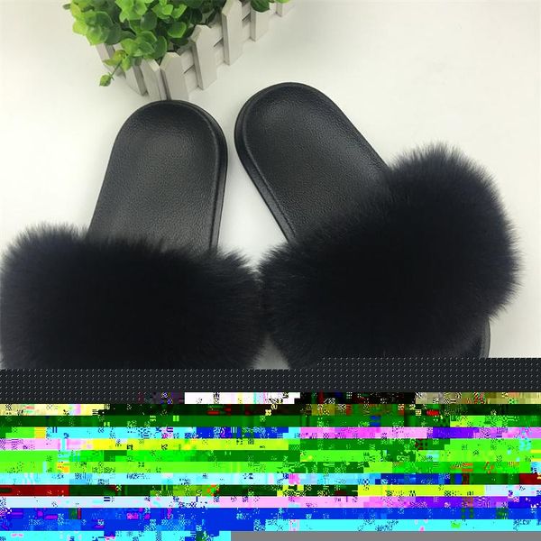 

slippers women's furry ladies cute plush hair fluffy fur winter warm for women, Black