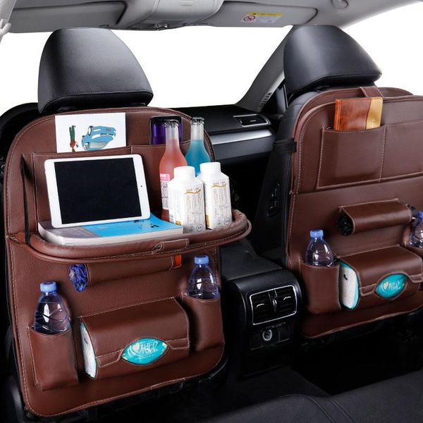 

car organizer seat back leather pad bag storage foldable table tray travel auto accessories
